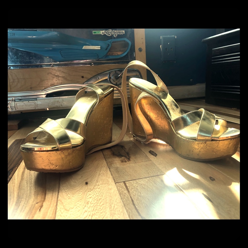 Jimmy Choo gold wedges